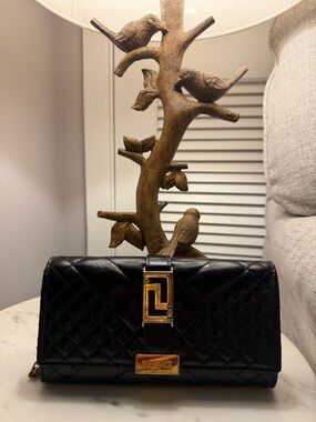 Versace Black Quilted Leather Wallet with Gold Medusa Accent